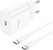 TRAVEL FAST CHARGER FONENG EU51 WITH OUTPUT USB C GAN 25W 3A &amp; USB C TO USB C CABLE 1M WHITE