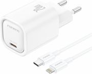 TRAVEL FAST CHARGER FONENG EU69 WITH OUTPUT USB C PD 20W 3A &amp; USB C TO LIGHTNING CABLE 1M WHITE