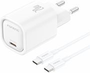TRAVEL FAST CHARGER FONENG EU69 WITH OUTPUT USB C PD 20W 3A &amp; USB C TO USB C CABLE 1M WHITE
