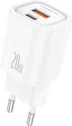 TRAVEL FAST CHARGER FONENG EU70 WITH DUAL OUTPUT USB A &amp; USB C PD 20W 3A WHITE