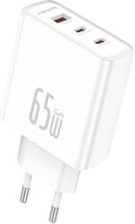 TRAVEL FAST CHARGER FONENG GAN50 WITH TRIPLE OUTPUT USB A &amp; 2XUSB C GAN 65W 3A WHITE