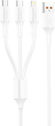 USB 2.0 CABLE FONENG XS01 3IN1 USB A TO MICRO USB &amp; USB C &amp; LIGHTNING 3A 1.2M WHITE
