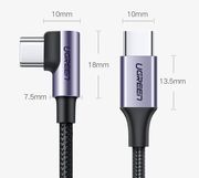 UGREEN TYPE-C TO TYPE-C CABLE US255 ANGLED 60W 3A 1M GREY