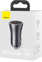 BASEUS CAR CHARGER GOLDEN CONTACTOR MAX 60W 3A 1 X USB-A - 1 X TYPE-C GREY CGJM000113