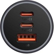 BASEUS CAR CHARGER GOLDEN CONTACTOR PRO 65W 3A 1 X USB-A - 2 X TYPE-C GREY C00035202841-00