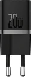 BASEUS WALL CHARGER GAN5 MINI 20W 3A 1 X TYPE-C BLACK CCGN050101