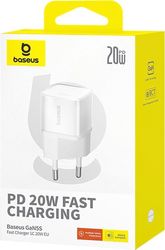 BASEUS WALL CHARGER GAN5S 20W 3A 1 X TYPE-C WHITE P10162503213-00