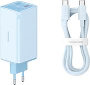 BASEUS WALL CHARGER GAN6 PRO 100W 3.25A 2 X USB-A - 2 X TYPE-C WITH TYPE-C CABLE BLUE