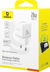 BASEUS WALL CHARGER PALM 20W 3A 1 X USB-A - 1 X TYPE-C WHITE CCZC20UE