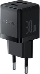BASEUS WALL CHARGER PALM 30W 3A 1 X USB-A - 1 X TYPE-C BLACK