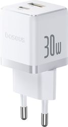 BASEUS WALL CHARGER PALM 30W 3A 1 X USB-A - 1 X TYPE-C WHITE