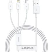 BASEUS 3IN1 100W 5A USB-A TO LIGHTNING / MICROUSB / TYPE-C CABLE 1.5M WHITE