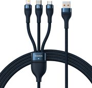 BASEUS FLASH SERIES II 3IN1 66W 6A USB-A TO LIGHTNING / MICROUSB / TYPE-C CABLE 1.2M BLUE