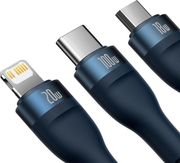 BASEUS FLASH SERIES II 3IN1 100W 5A TYPE-C TO LIGHTNING +G2:G373/ MICROUSB / TYPE-C CABLE 1.5M BLUE
