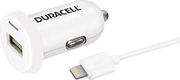 CAR FAST CHARGER DURACELL WITH OUTPUT USB A 2.4A &amp; USB A TO MFI LIGHTNING CABLE 1M WHITE