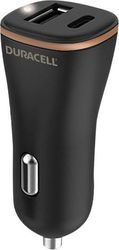 CAR FAST CHARGER DURACELL WITH DUAL OUTPUT USB A &amp; USB C PD 3.0 27W BLACK-COPPER