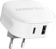 TRAVEL FAST CHARGER DURACELL WITH DUAL OUTPUT USB A &amp; USB C PD 30W WHITE