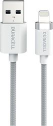 USB 2.0 CABLE DURACELL BRAIDED KEVLAR USB A TO MFI LIGHTNING 12W 1M WHITE