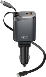 XO CC71 METAL 4-IN-1 RETRACTABLE CABLE LIGHTNING CABLE + TYPE-C CABLE) 108W CAR CHARGER