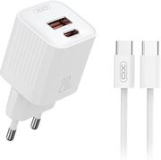 XO L147 (EU) PD20W 1XUSB-A + 1XUSB-C CHARGER WITH TYPE-C CABLE WHITE COLOR