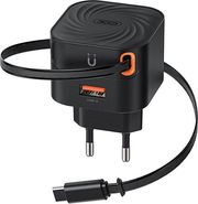 XO L165 (EU) 20W FAST CHARGER WITH RETRACTABLE CABLE (1 USB-A + 1 TYPE-C CABLE)