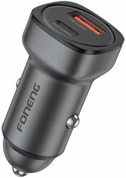 CAR FAST CHARGER FONENG C23 WITH DUAL OUTPUT USB A &amp; USB C PD QC 30W DARK GREY