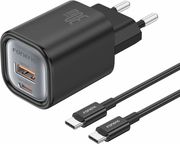 TRAVEL FAST CHARGER FONENG EU71 WITH DUAL OUTPUT USB A &amp; USB C GAN PD 30W BLACK