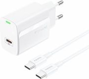 TRAVEL FAST CHARGER FONENG EU65 WITH OUTPUT USB C PD 20W 3A &amp; USB C TO USB C CABLE 1M WHITE
