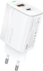 TRAVEL FAST CHARGER FONENG EU66 WITH DUAL OUTPUT USB A &amp; USB C PD QC 20W 3A WHITE