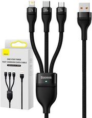 BASEUS ΚΑΛΩΔΙΟ USB 3ΣΕ1 FLASH SERIES, USB-C+MICROUSB+LIGHTNING, 100W, 1.2M (ΜΑΥΡΟ)