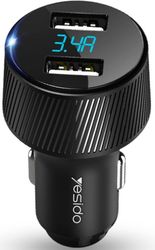 YESIDO Y31 DISPLAY CAR CHARGER 18W 3A 2 X USB-A BLACK