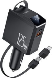 YESIDO Y71 DISPLAY CAR CHARGER 125W 3A 1 X USB-A - 1 X USB-C WITH USB-C / LIGHTNING CABLE BLACK