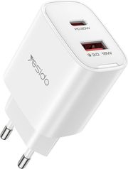 YESIDO YC02E 20W 3A WALL CHARGER 1 X USB-A - 1 X USB-C WHITE