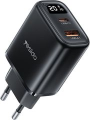 YESIDO YC68 20W 3A WALL CHARGER 1 X USB-A - 1 X USB-C BLACK