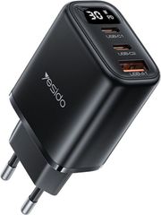 YESIDO YC69 DISPLAY 30W 3A WALL CHARGER 1 X USB-A - 2 X USB-C BLACK