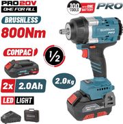 BORMANN PRO BBP5386X22C ΜΠΟΥΛΟΝΟΚΛΕΙΔΟ BRUSHLESS MΠΑΤΑΡΙΑΣ 20V,LI-ION,2X2AH,800NM &amp; ΒΑΛΙΤΣΑ
