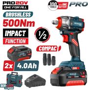 BORMANN PRO BBP5422X44CA ΜΠΟΥΛΟΝΟΚΛΕΙΔΟ COMPACT BRUSHLESS MΠΑΤΑΡΙΑΣ 20V LI-ION,500NM,2X4ΑH,ΒΑΛΙΤΣΑ