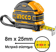 INGCO ΜΕΤΡΟΤΑΙΝΙΑ ΜΕ ΔΙΠΛΟ ΣΤΟΠ 8M X 25MM INGCO HSMT08825-1