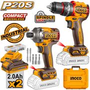 ΕΡΓΑΛΕΙΑ COMPACT ΜΠΑΤΑΡΙΑΣ 20V LI-ION ΣΕΤ 2 ΤΕΜ. INGCO CKLI20277E