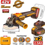 ΓΩΝΙΑΚΟΣ ΤΡΟΧΟΣ ΜΠΑΤΑΡΙΑΣ 115MM 42V LI-ION INGCO CAGLI4128112E