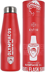 ESTIA 00-12304 TRAVEL FLASK ΜΠΟΥΚΑΛΙ ΘΕΡΜΟΣ 500ML OLYMPIACOS B.C. OFFICIAL φωτογραφία