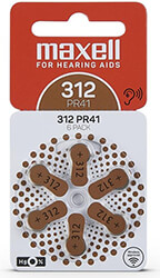 MAXELL ZINK AIR BATTERY ZA312 6PCS. BUTTON FOR HEARING AIDS