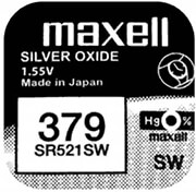 BUTTON CELL BATTERY MAXELL SR-521 SILVER SW / AG0 / 379 / 1.55V