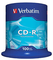 VERBATIM CD-R 80MIN - 700 MB EXTRA PROTECTION 52X CAKEBOX 100PCS