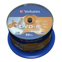 VERBATIM DVD-R 16X 4.7GΒ SPINDLE FULL FACE PRINTABLE 50PCS