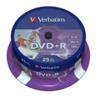 VERBATIM DVD+R 16X 4.7GΒ CAKEBOX WIDE PHOTO PRINTABLE 25PCS