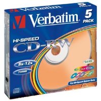 VERBATIM CD-RW 12X COLOR SLIM CASE 5PCS