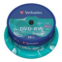 VERBATIM 43639 4X DVD-RW 4.7GB SPINDLE 25PCS