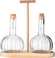 Σετ 2τμχ Δοχεία Για Λάδι-Ξύδι Γυάλινα Με Βάση Ξύλινη 20,5×9,5×21εκ. Allure Estia
