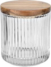 Δοχείο Για Βαμβάκι Γυάλινο-Ξύλινο Ακακίας Διάφανο 9,5×9,5εκ. Estia 02-25892 Υλικό: Ξύλο, Χρώμα